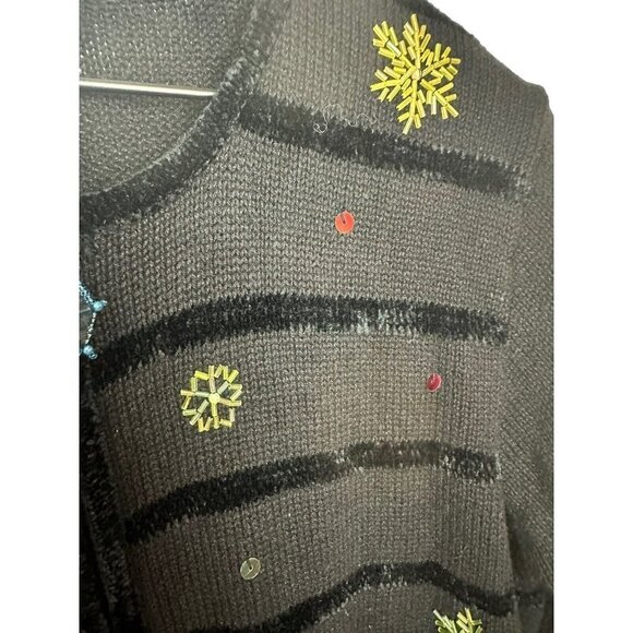 Quacker Factory Snowman Cardigan‎ Zip ugly Sweater Beaded Sequins Womens Sz M - Picture 4 of 6